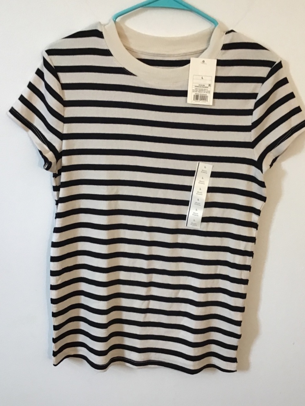 A New Day Womens Ribbed Short Sleeve T-Shirt Cream/Black Striped Size Large